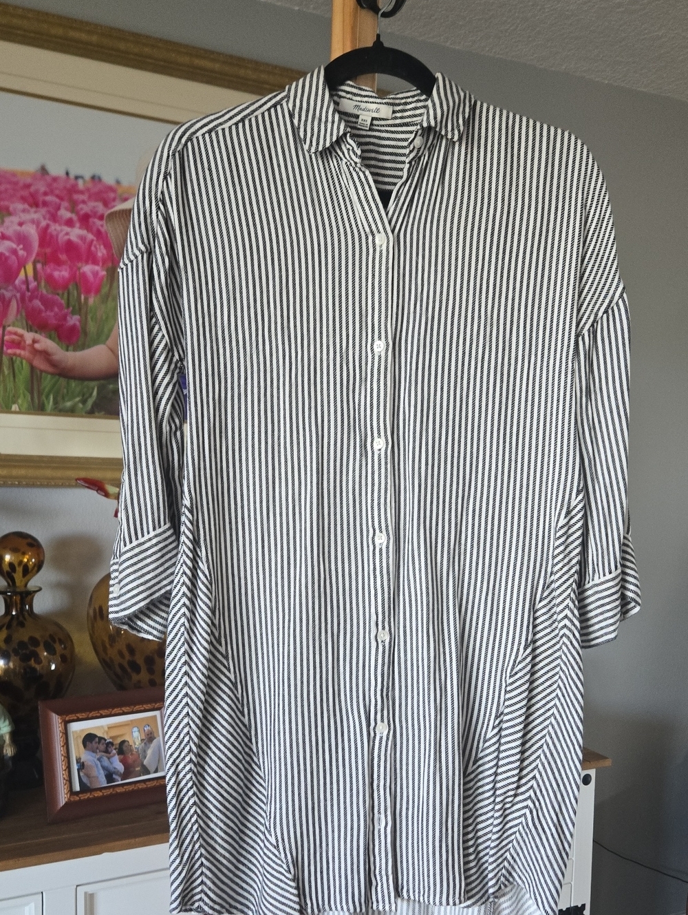 Madewell Black & White Striped Casual Button-Down Shirt